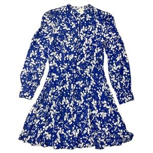 H&M Blue Floral Long Sleeve Button-Front Puff Sleeve Shirt Dress